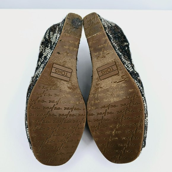 Toms Stella Tweed Peep Toe Wedges 6 Black Brown Cream Slip On Boucle Houndstooth - Picture 11 of 13